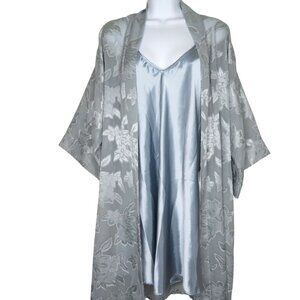 Vintage Womens Sheer Floral Kimono Slip Nightgown Set M Knee Length USA Made